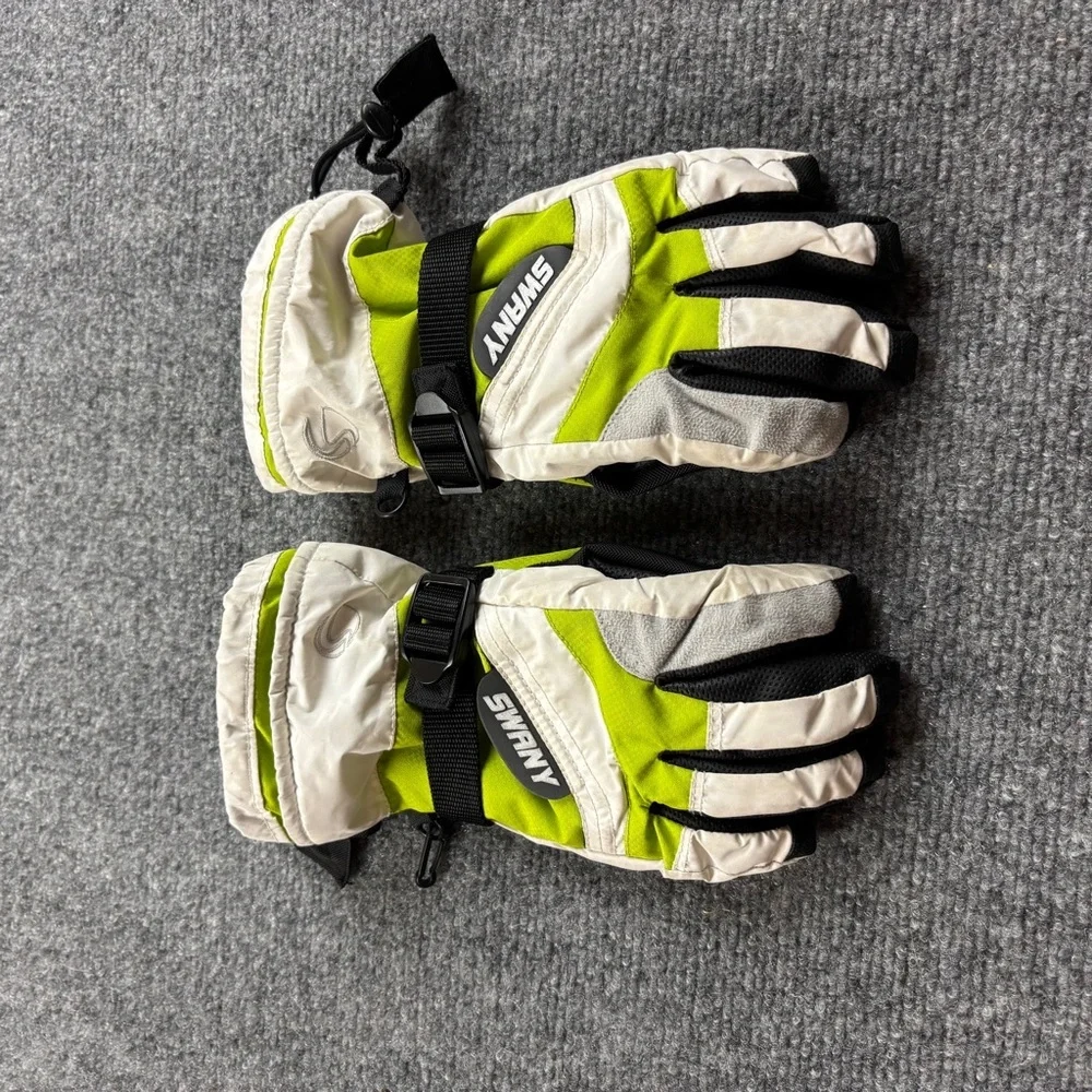SWANY Youth Black/white/green Winter Gloves Fleece lined size: Small - 5-6